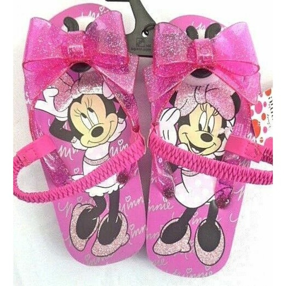 Disney Minnie Mouse Sandals Toddler Girls Size Small 5-6 Pink Flip Flops‎ NEW